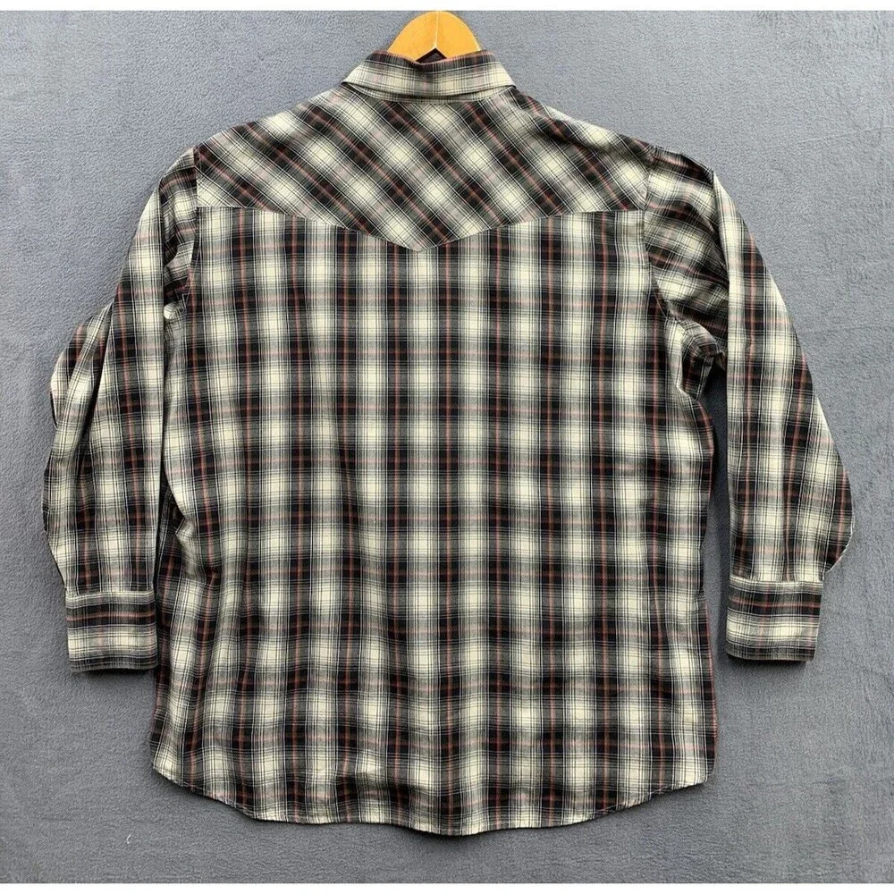 Vtg Rock Creek Ranch Pearl Snap Shirt Big Mens 2XL Green Gray Plaid Top Cowboy
